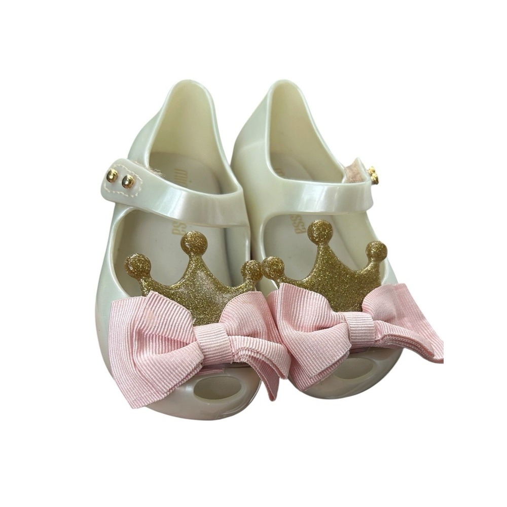 Mini Melissa Ultragirl Princess Jelly Shoes Beige With Pink Bow Size 3/4 Baby